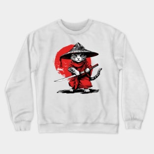 Retro Ninja Samurai Cat Katana Cat Sword Ukiyo-e Ronin Kitty Crewneck Sweatshirt